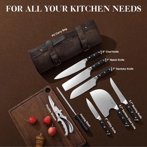 Miniatura 3 de Juego de cuchillos de chef, cuchillo de deshuesado y carnado, cuchillo de carnicero, cuchillo Nakiri de acero de alto carbono de Japón, juego