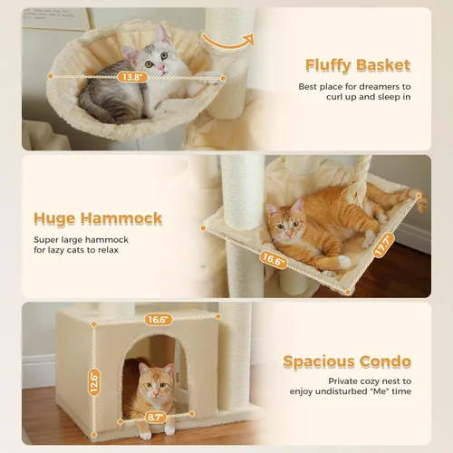 Miniatura 4 de Árbol para gatos resistente de 67 pulgadas para gatos grandes adultos de interior, torre XXL para gatos con 13 postes rascadores gruesos (φ4.3)