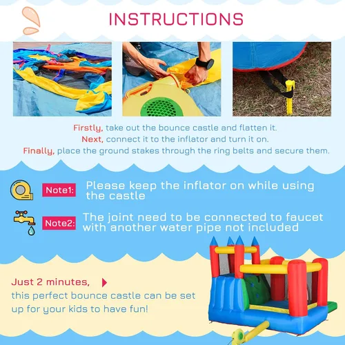 Miniatura 4 de Outsunny Tobogán acuático inflable 6 en 1 para niños con piscina, cañón de agua, pared de escalada, inflador incluido, castillo de salto para niños