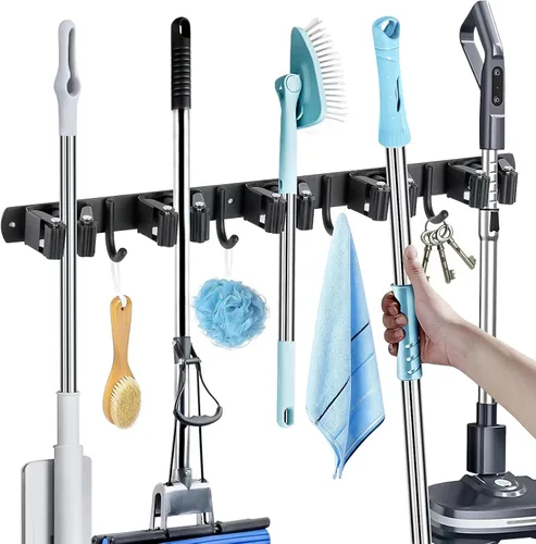Soporte de pared para escoba, organizador de escoba de acero inoxidable, soporte de escoba y escoba montado en la pared, resistente colgador de