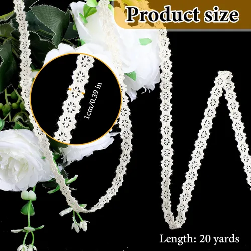 Miniatura 2 de 20 yardas de encaje para coser, encaje de algodón beige, adornos de cordones para coser, adornos de cinta de algodón para manualidades, envoltura