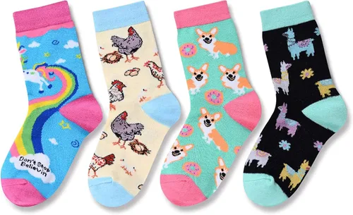 Miniatura 3 de Zmart Calcetines divertidos para niñas, diseño de unicornio, animal, llama, sirena, alimentos, caja de regalo