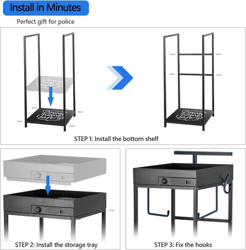 Miniatura 5 de Police Gear Stand, Police Hanger, Tactical Duty Gear Rack with 3 Hooks, Free-Standing All Iron Frame Police Gift Decor with Flag, Black, Come Home