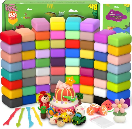 Arcilla seca al aire para niños, kit de arcilla de modelado de 68 colores con herramientas de esculpir, modelo de arcilla mágica, regalo de artes y