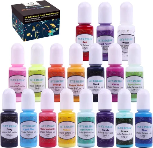 LET’S Resin Pigmentos de 18 colores para resina epoxi, colorante líquido opaco de 0.35oz cada uno, tinte líquido de color sólido inodoro para