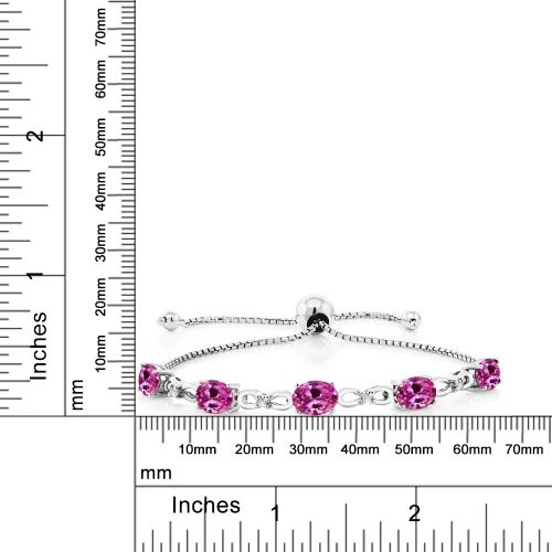 Miniatura 117 de Gem Stone King Pulsera de tenis de diamantes cultivados en laboratorio con piedra natal de 3-6 quilates para mujer, plata de ley 925, ovalada