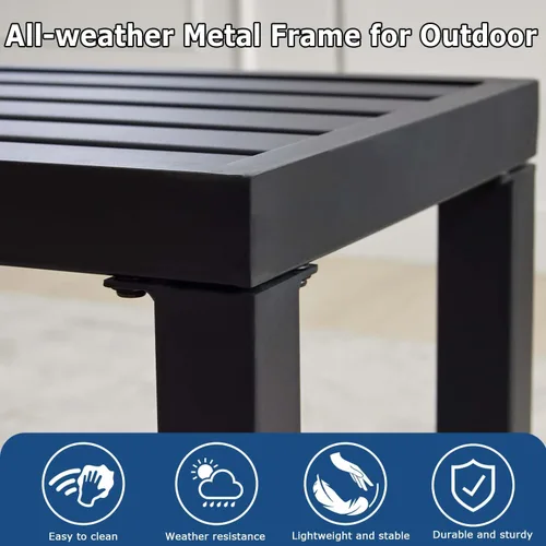 Miniatura 5 de Banco de metal sin respaldo de 46 pulgadas, banco de jardín para todo tipo de clima, para patio, porche o césped, banco de acero duradero
