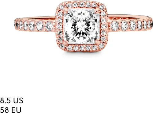 Miniatura 7 de PANDORA Anillo cuadrado de circonita cúbica con halo brillante en rosa