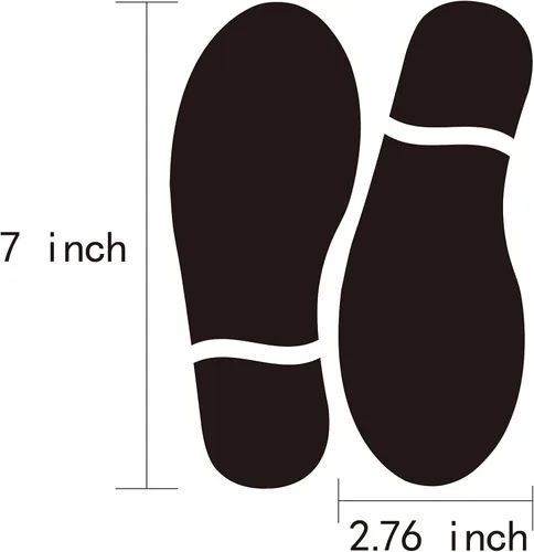 Miniatura 2 de 20 pares de 40 impresiones de calcomanías negras para zapatos, huellas de 7 pulgadas, calcomanías de suelo, letreros de pie de distancia, guía