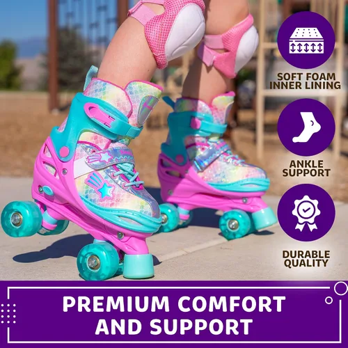 Miniatura 8 de XinoSports - Patines ajustables para niños y niñas con ruedas iluminadas (de 5 a 20 años) - Patines con ruedas iluminadoras Arcoíris