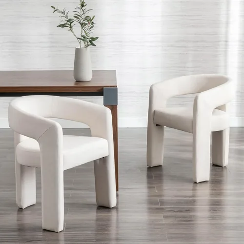 Miniatura 2 de BESTANO Sillas de comedor tapizadas de tela de lino modernas con respaldo abierto, bonitas sillas laterales de barril de cocina, sillas decorativas