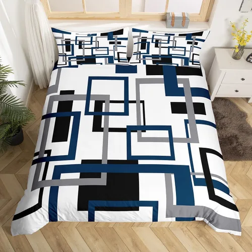 Miniatura 25 de Erosebridal Funda de edredón a rayas color negro y beige, funda de edredón bohemia moderna geométrica abstracta para mujeres, hombres y adultos