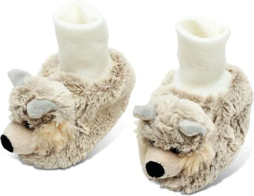 DolliBu - Zapatos de bebé de felpa suave de lobo gris Suave y esponjoso forro polar unisex con lobo de peluche para bebé niño o niña Pantuflas