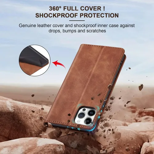 Miniatura 4 de Jasonyu Funda tipo cartera con tapa para iPhone 13 Pro, funda magnética de cuero con tarjetero, función atril, funda protectora duradera de TPU a
