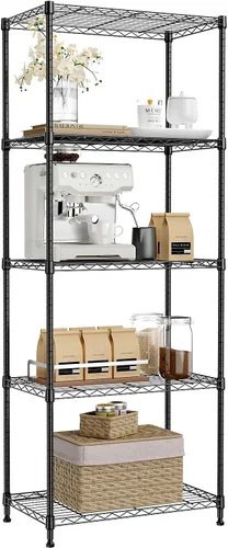 IZEUK Estantes de almacenamiento de metal negro de 5 niveles, estantería de alambre ajustable para cocina, baño, despensa, oficina, garaje,