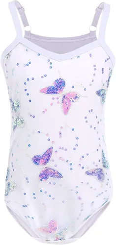 Miniatura 3 de AFAVOM Camisola de lentejuelas de mariposa para niñas, vestido de ballet con volantes, falda tutú con purpurina, leotardo, disfraz de bailarina