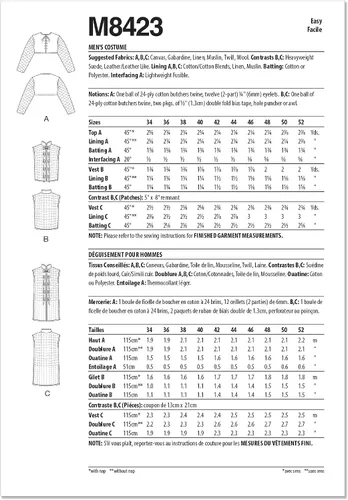 Miniatura 2 de McCall's Kit de patrón de costura para disfraz de fantasía y chalecos para hombre, código de diseño M8423, tallas 34-36-38-40-42