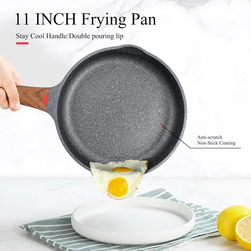 Miniatura 2 de Vinchef Sartenes antiadherentes de 11 pulgadas, sartén con tapa utilizada para todas las estufas, utensilios de cocina no tóxicos de inducción