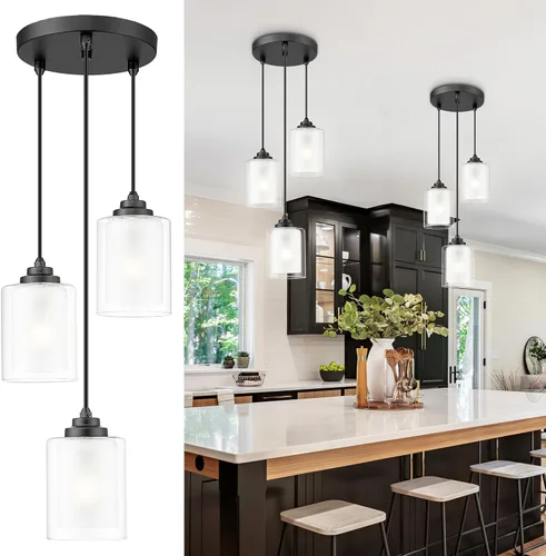 Miniatura 32 de TENGXIN Lámpara Colgante Moderna para Isla de Cocina, Accesorio de Lámpara de Techo Colgante de Oro Cepillado, Iluminación Colgante de Estilo Granja