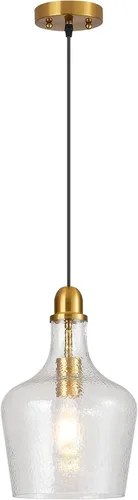 Miniatura 9 de Lámpara Colgante de Vidrio Moderna de Latón 1 Luz Individual con Cúpula Luminarias Colgantes para Isla de Cocina Comedor Pasillo, Diámetro 9 Latón