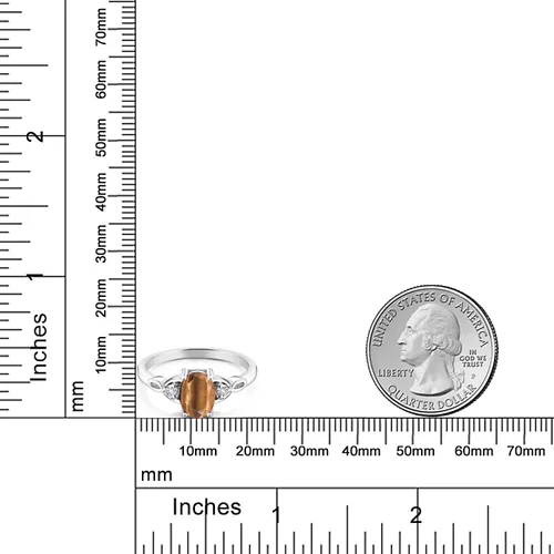 Miniatura 3 de 925 Sterling Silver Gemstone Birthstone and White Created Sapphire 3-Stone Ring for Women Oval 8X6MM with 2MM Round Accents Three Stone Wedding