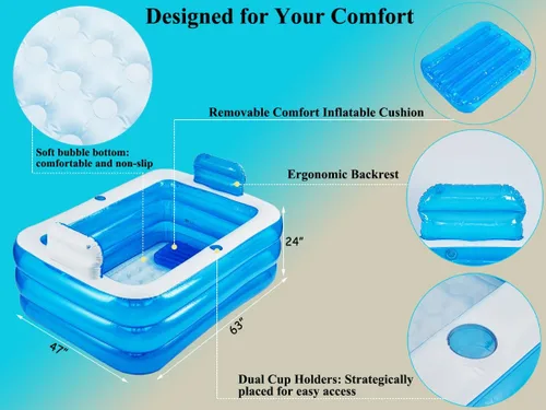 Miniatura 3 de Bañera inflable para adultos para 2 personas, bañera inflable independiente con función portátil plegable para spa para adultos, piscina plegable