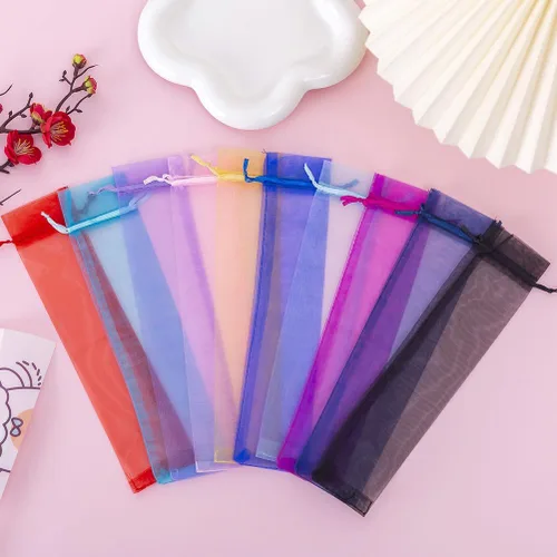 Miniatura 2 de Healifty Bolsas de regalo de organza con cordón, paquete de 50 bolsas pequeñas de malla de tul de 4.20 x 0.90 pulgadas, para bodas, fiestas, dulces