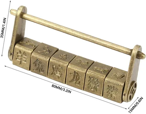 Miniatura 2 de Candado de combinación, bloqueo de código, cerradura de contraseña antigua, vintage, exquisitos personajes chinos, candado del zodiaco