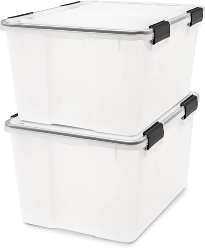 IRIS USA - Contenedor organizador de plástico hermético para almacenamiento, 46.6 cuartos de capacidad, con tapa duradera, sello y hebillas de