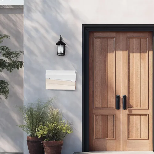 Miniatura 8 de Buzones de correo para montaje en pared, buzón moderno con panel de madera de nogal blanco, buzón de acero galvanizado de gran capacidad con bandera