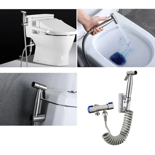 Miniatura 5 de Cabezal rociador de inodoro para bidé, 2 pulverizadores de bidé, rociador de mano de acero inoxidable para limpieza de cocina y inodoro