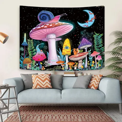 ZYLLGLOW Tapiz de hongos trippy, tapiz de luna y estrellas, tapiz rosa de caracol, tapiz de plantas y hojas de fantasía, tapices de ojos trippy,