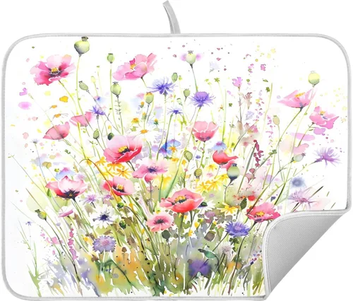 Miniatura 19 de Tapete de secado de platos de hojas de otoño y girasol, almohadilla absorbente de secado rápido, protector para encimera de cocina, 16 x 18 pulgadas
