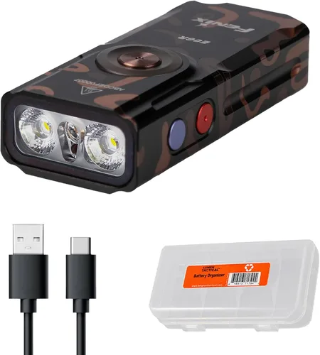 Fenix E06R Linterna de llavero EDC 3 en 1 de 700 lúmenes, recargable USB-C, incluye luz UV y organizador (Graffiti)