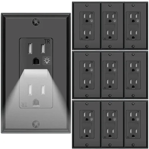 Miniatura 9 de SOZULAMP Enchufe de pared con luz nocturna, enchufe de pared estándar decorativo eléctrico, 15A, 2 polos, 3 cables, resistente a manipulaciones