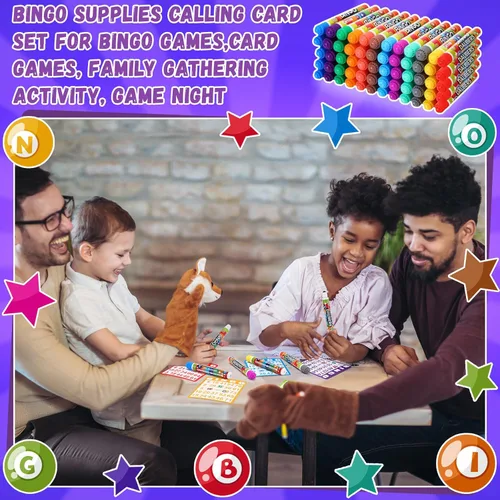 Miniatura 6 de Crtiin Juego de bingo de 148 piezas: incluye 100 tarjetas de bingo y 48 marcadores de puntos. Set de suministros con tarjetas de llamada para grupos