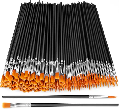 AROIC Pinceles de Pintura Pequeños a Granel, 200 Piezas de Pinceles de Pintura de Pelo de Nylon Negro con Punta Plana y Redonda, Kits de Pinceles de