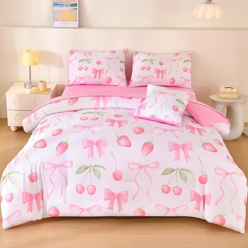 Miniatura 9 de Juego de edredón individual de 6 piezas para niñas, ropa de cama de mariposa rosa, juegos de edredón de mariposa con sábanas para niños