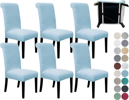 Miniatura 23 de SPRINGRICO Paquete de 2 fundas para sillas de comedor con cinturón de seguridad, fundas elásticas para sillas Parsons lavables, fundas protectoras
