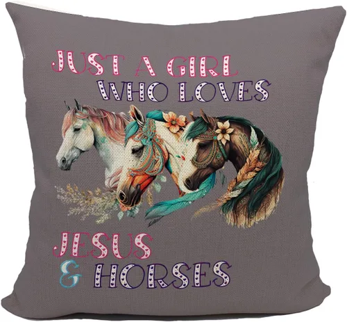 Miniatura 7 de Mancheng-zi Funda de almohada de caballo de 18 x 18 pulgadas, almohada de caballo para niñas, decoración de caballo para dormitorio, habitación