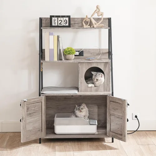 Miniatura 9 de HOOBRO Caja de arena con 2 estantes de almacenamiento, mueble alto para caja de arena oculto con estación de carga, mueble para caja de arena oculta