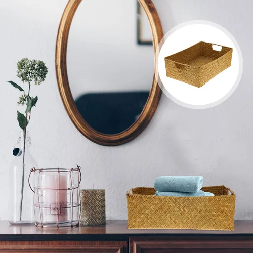 Miniatura 2 de DOITOOL Cestas tejidas para almacenamiento – Cestas de mimbre de pastos marinos con asa – Cestas de estante naturales cesta rectangular