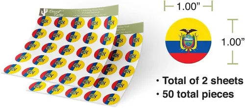 Miniatura 3 de Calcomanía de vinilo con la bandera del país de Ecuador, 1 pulgada, redonda, dos hojas, 50 piezas en total, con logotipo para niños, álbum