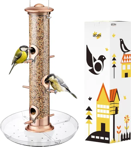 Miniatura 11 de iBorn Comedero de pájaros de metal a prueba de ardillas para pájaros para colgar en exteriores para cardenal exterior, capacidad para semillas de 3