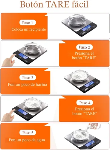 Miniatura 7 de Báscula de alimentos - Báscula de cocina digital de 33 libras para gramos y onzas de alimentos, recargable, acero inoxidable 304, baterías y carga