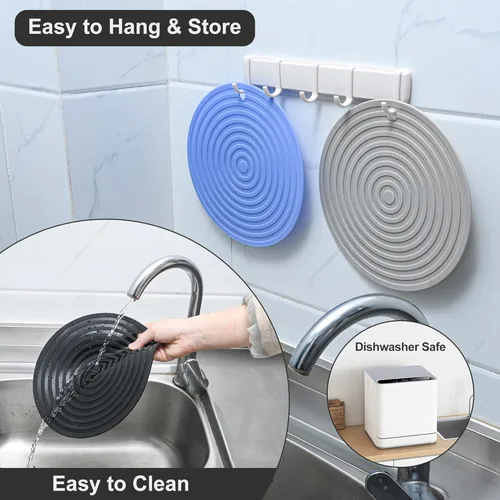 Miniatura 6 de Salvamanteles de silicona para platos calientes, ollas y sartenes, diámetro de 9.45 pulgadas, resistente al calor, almohadillas calientes
