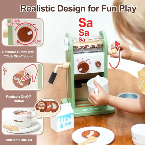 Miniatura 2 de Juguete para cafeteras de madera para niños, juego de máquina de café con molinillo, rutina de preparación de café, estimula el juego imaginativo