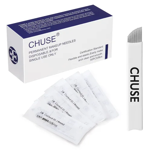 Miniatura 12 de Chuse S14 50pcs manual de cejas agujas de maquillaje permanente tatuaje micro hoja 14 agujas inclinadas