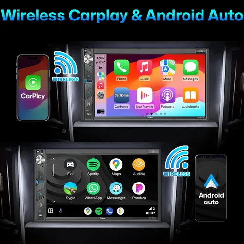 Miniatura 2 de Estéreo de auto doble DIN con cámara de salpicadero, control de voz Carplay, Android Auto, controles del volante, pantalla táctil HD de 7 pulgadas