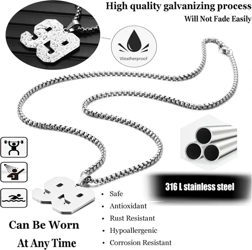 Miniatura 7 de SKQIR Number Necklace for Men Black Baseball Jersey Number Pendant for Boys Athletes Number Chain Pandent for Boys Sport Stainless Steel necklace